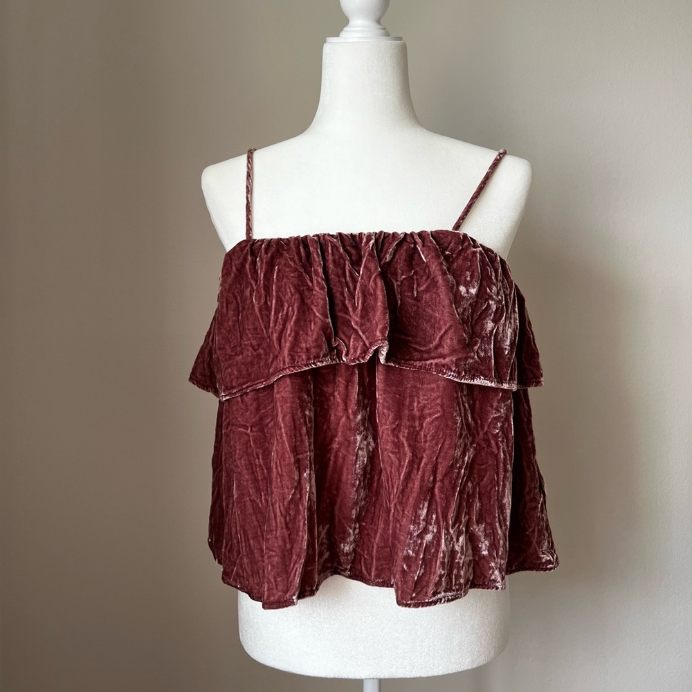 Madewell Velvet Ruffle Cami in Wine